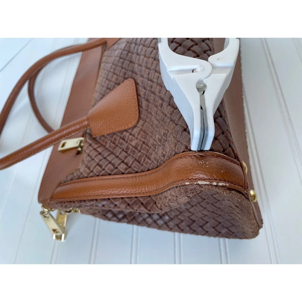 Ilenia Genuine Italian Woven Leather Brown Shoulder Bag Handmade Zip Compartment